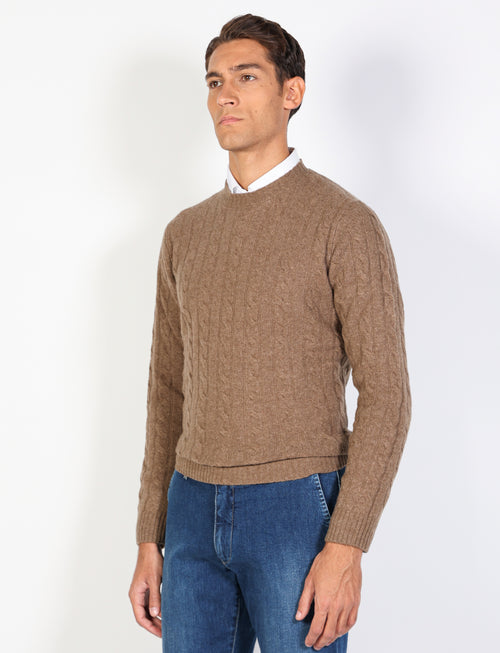 Maglia girocollo con trecce in lambswool