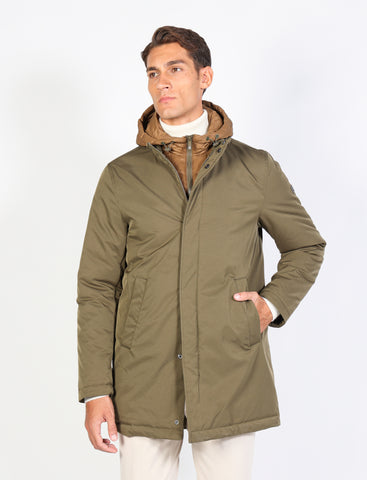 Parka with bib in technical fabric 
