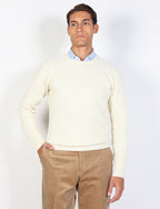 Ribbed cotton and wool crew neck sweater