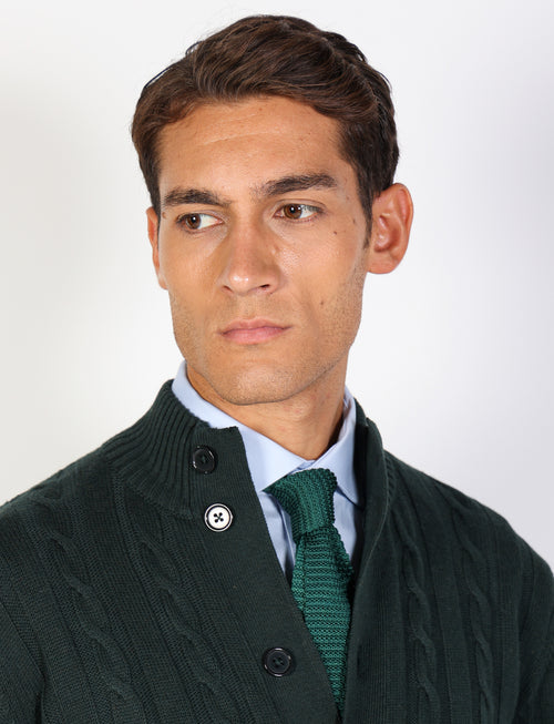 Cardigan a trecce in cotone e lana