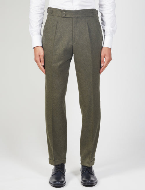 Wool Flannel Pleated Trousers 
