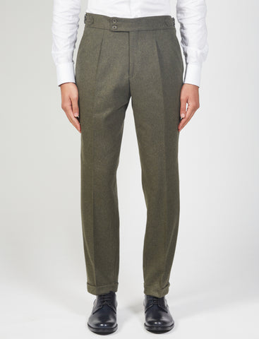 Wool Flannel Pleated Trousers 