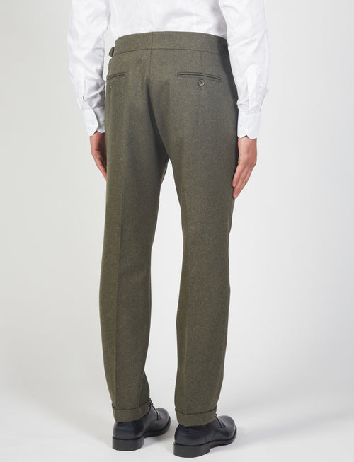Wool Flannel Pleated Trousers 
