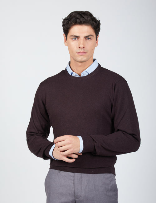 Maglia girocollo in cotone e lana sottile