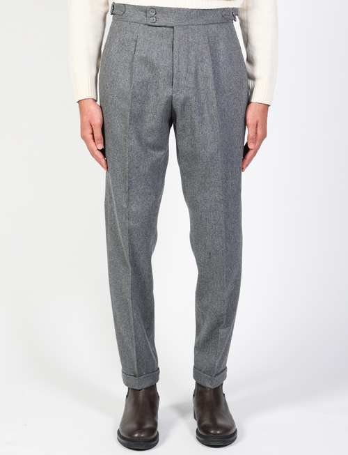Wool Flannel Pleated Trousers 