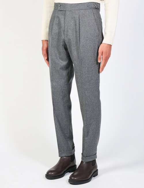 Wool Flannel Pleated Trousers 