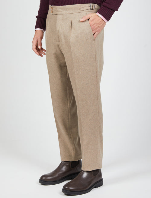 Pantaloni con pence in flanella di lana|Colore:Beige