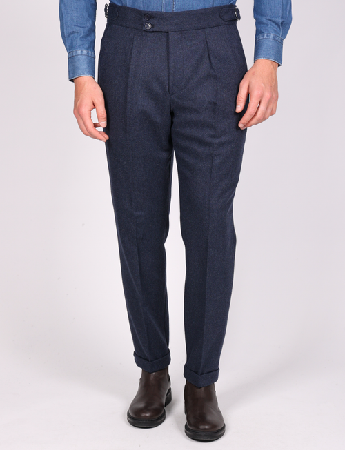 Wool Flannel Pleated Trousers 