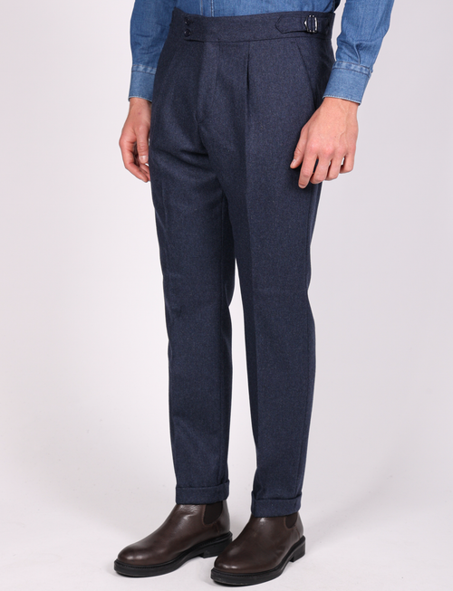 Wool Flannel Pleated Trousers 