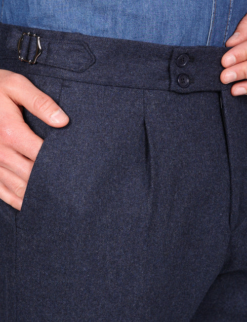 Wool Flannel Pleated Trousers 