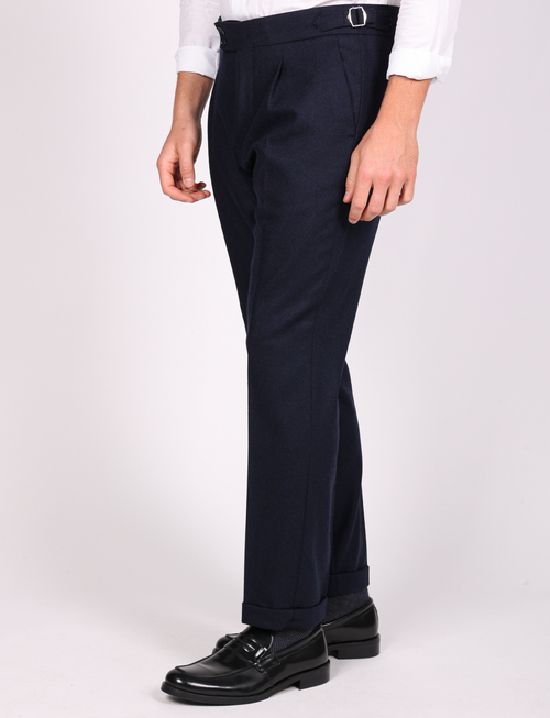 Wool Flannel Pleated Trousers 