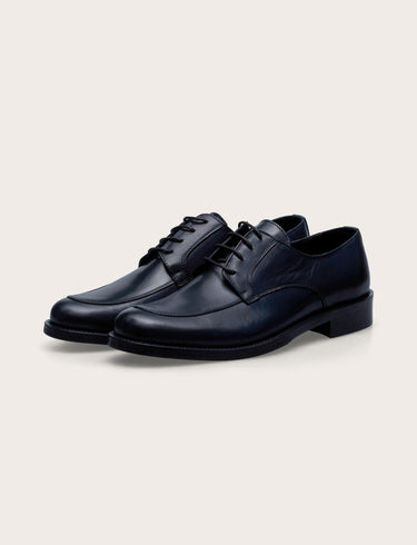 Derby in pelle con tacco in cuoio