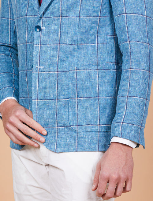 Giacca a quadri in lino, seta e cotone Vitale Barberis Canonico