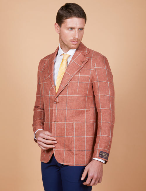 Giacca a quadri in lino, seta e cotone Vitale Barberis Canonico