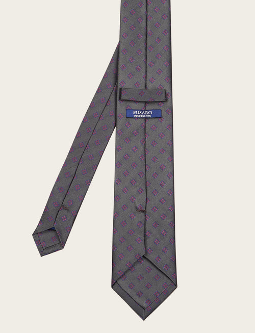 Cravatta in seta fantasia geometrica micro fiore