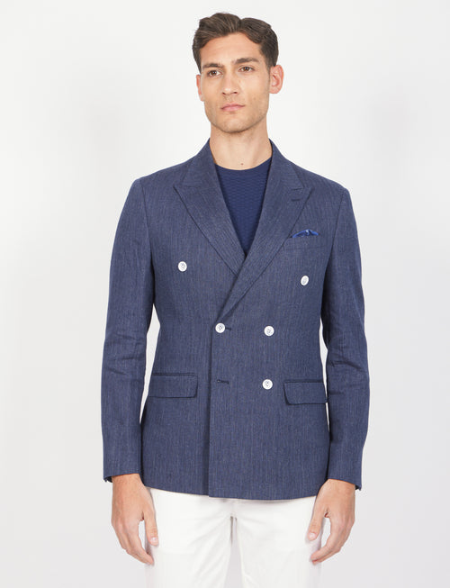 Giacca doppiopetto spigata in lino cotone