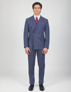 Double-breasted suit with checked pattern and peak lapels 