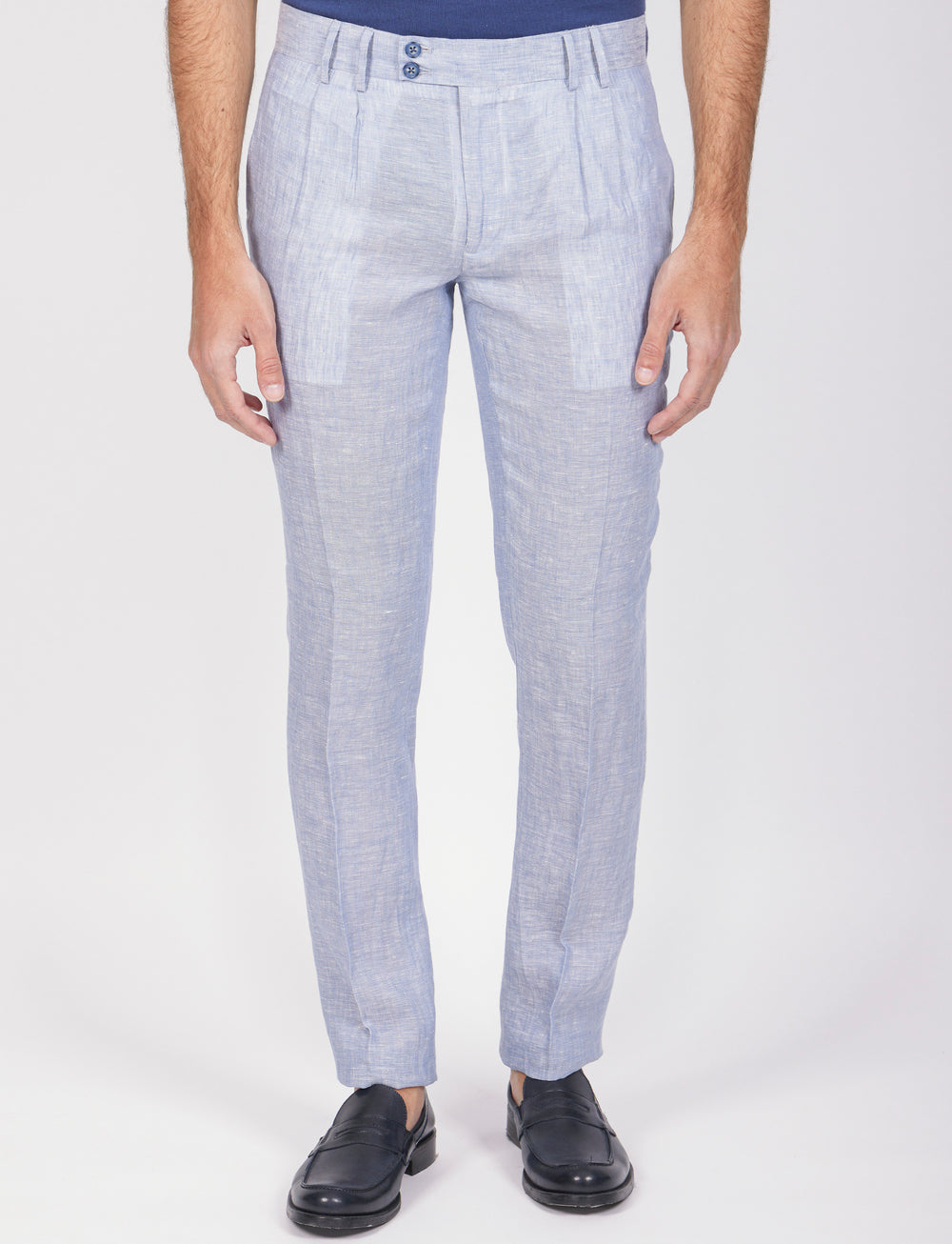 Melange linen trousers with double pleat 