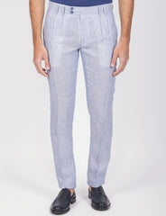 Pantaloni in lino melange con doppia pence