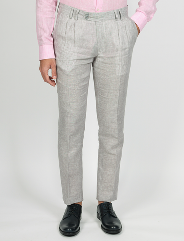 Pantaloni in lino mélange con doppia pence