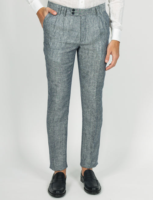 Pantaloni in lino mélange con doppia pence