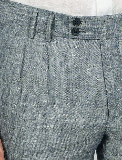 Pantaloni in lino mélange con doppia pence