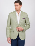 Giacca spigata in lino e cotone stretch