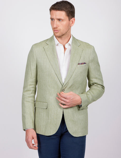 Giacca spigata in lino e cotone stretch