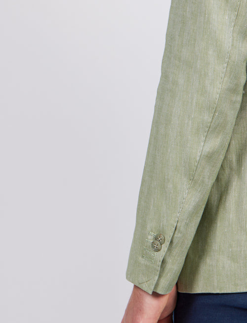 Giacca spigata in lino e cotone stretch