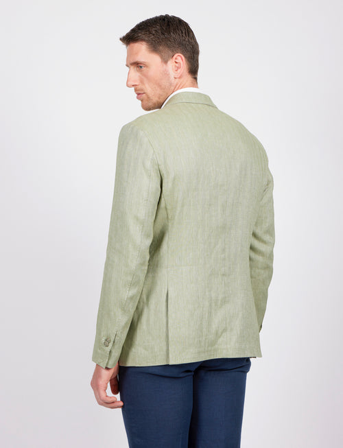 Giacca spigata in lino e cotone stretch