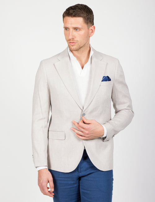 Giacca spigata in lino e cotone stretch