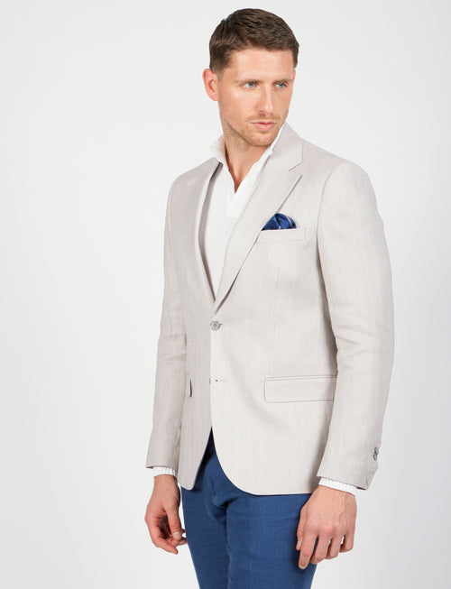 Giacca spigata in lino e cotone stretch