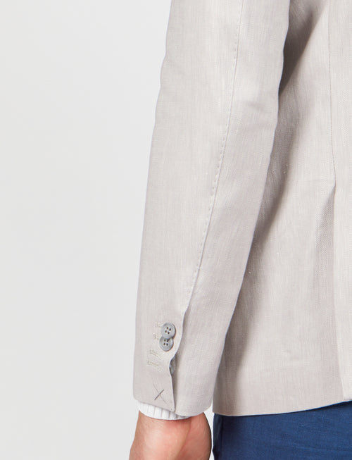 Giacca spigata in lino e cotone stretch