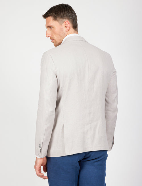 Giacca spigata in lino e cotone stretch