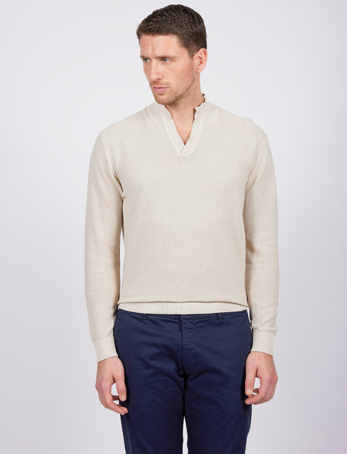 Maglia in grana di riso stone wash scollo a v