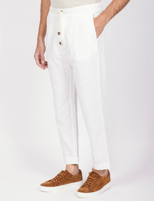 Pantalaccio in lino e cotone con cintura in tessuto