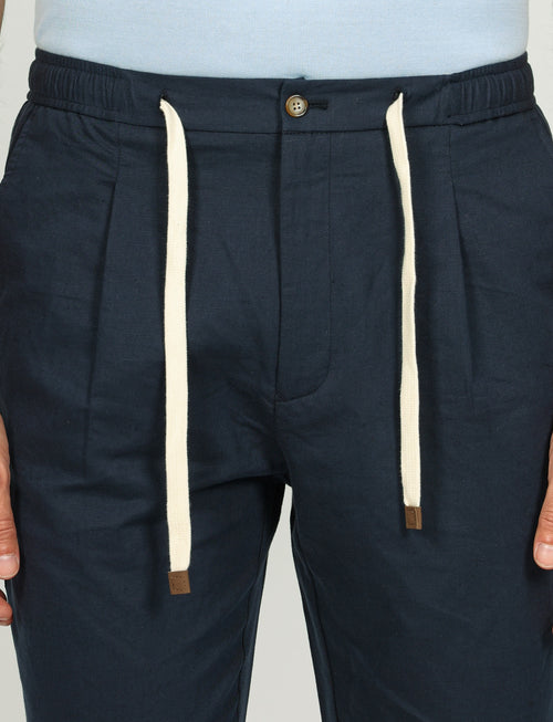 Pantalaccio in lino e cotone con cintura in tessuto