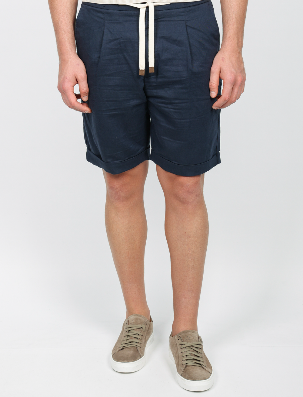 Bermuda in lino e cotone con cintura