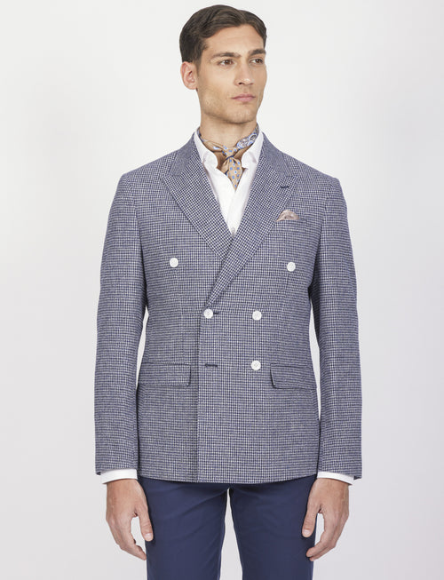 Giacca doppiopetto pied de poule in cotone e lino