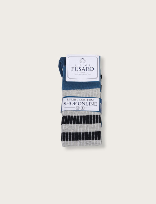 Calzini in cotone fantasia a righe bicolore |Colore:Blu