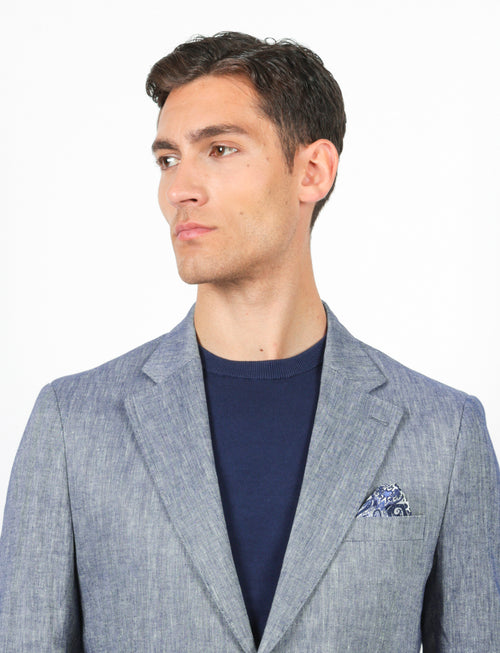 Giacca spigata in lino e cotone stretch
