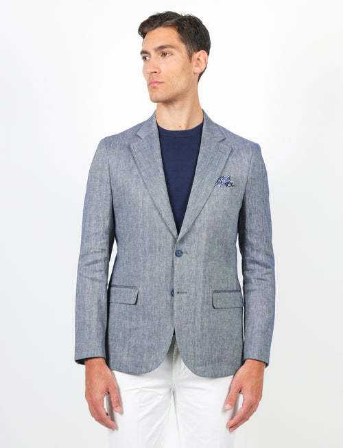 Giacca spigata in lino e cotone stretch