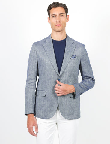 Giacca spigata in lino e cotone stretch