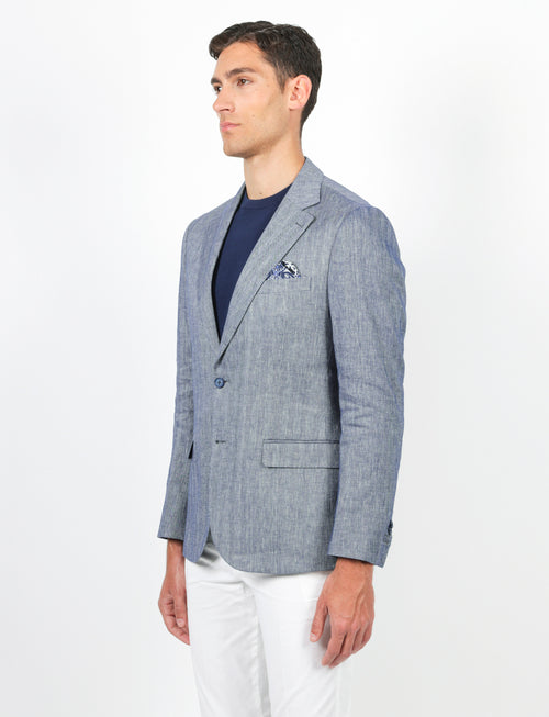 Giacca spigata in lino e cotone stretch