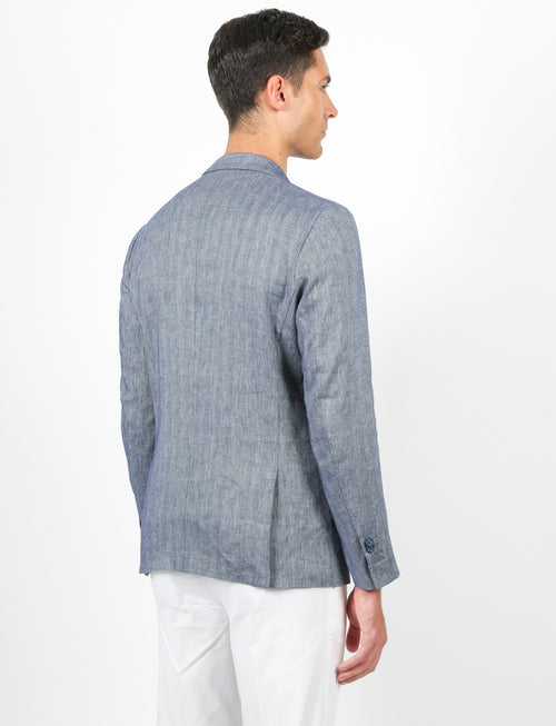 Giacca spigata in lino e cotone stretch