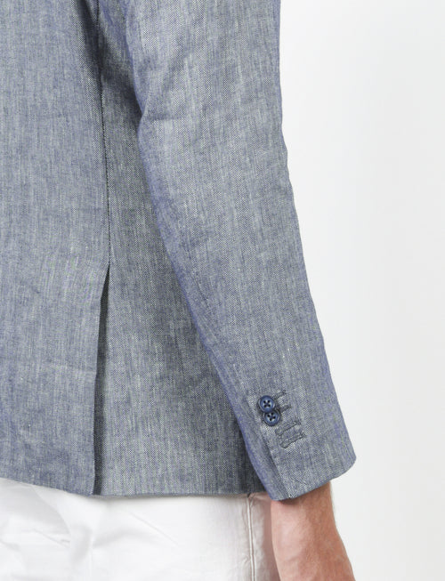 Giacca spigata in lino e cotone stretch