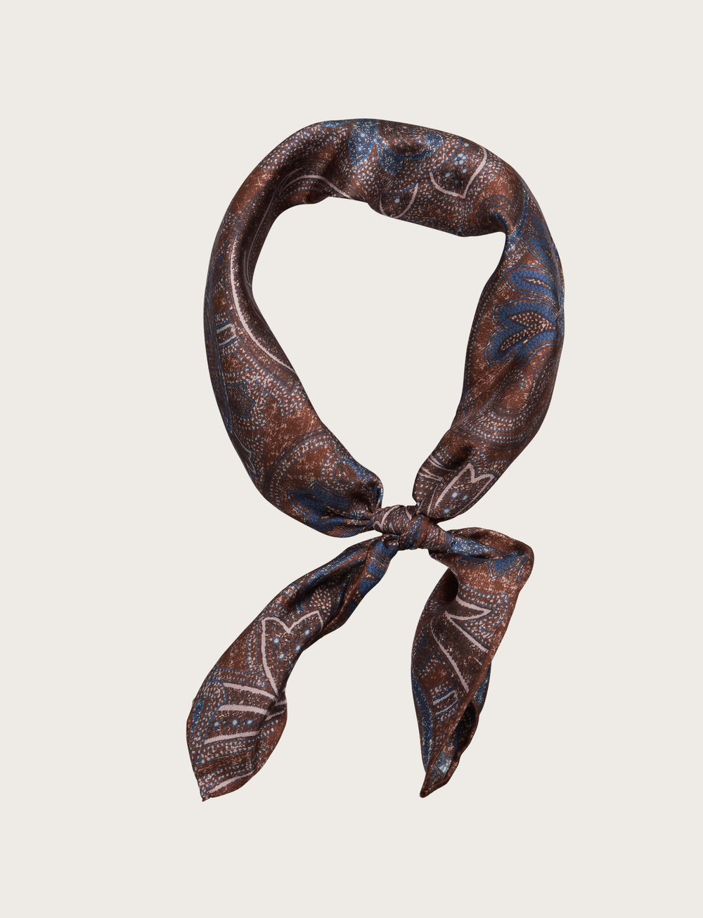 Foulard in seta paisley marrone e blu