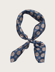 Foulard in seta floreale blu e arancio