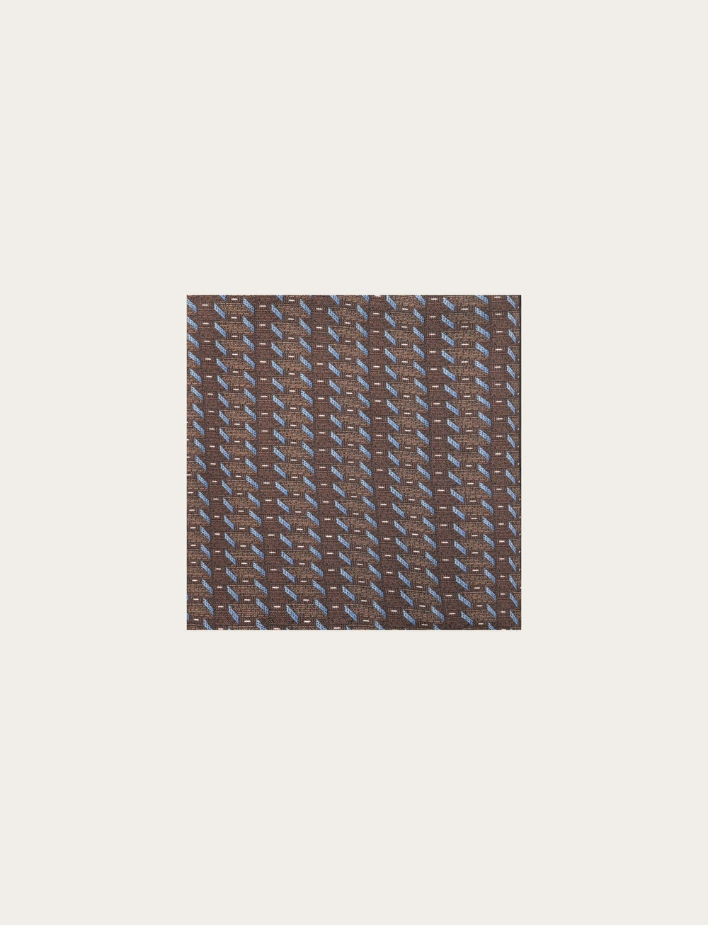 Dark brown silk clutch bag with light blue geometric pattern 