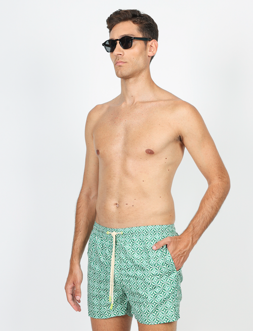 Green geometric pattern swimsuit 